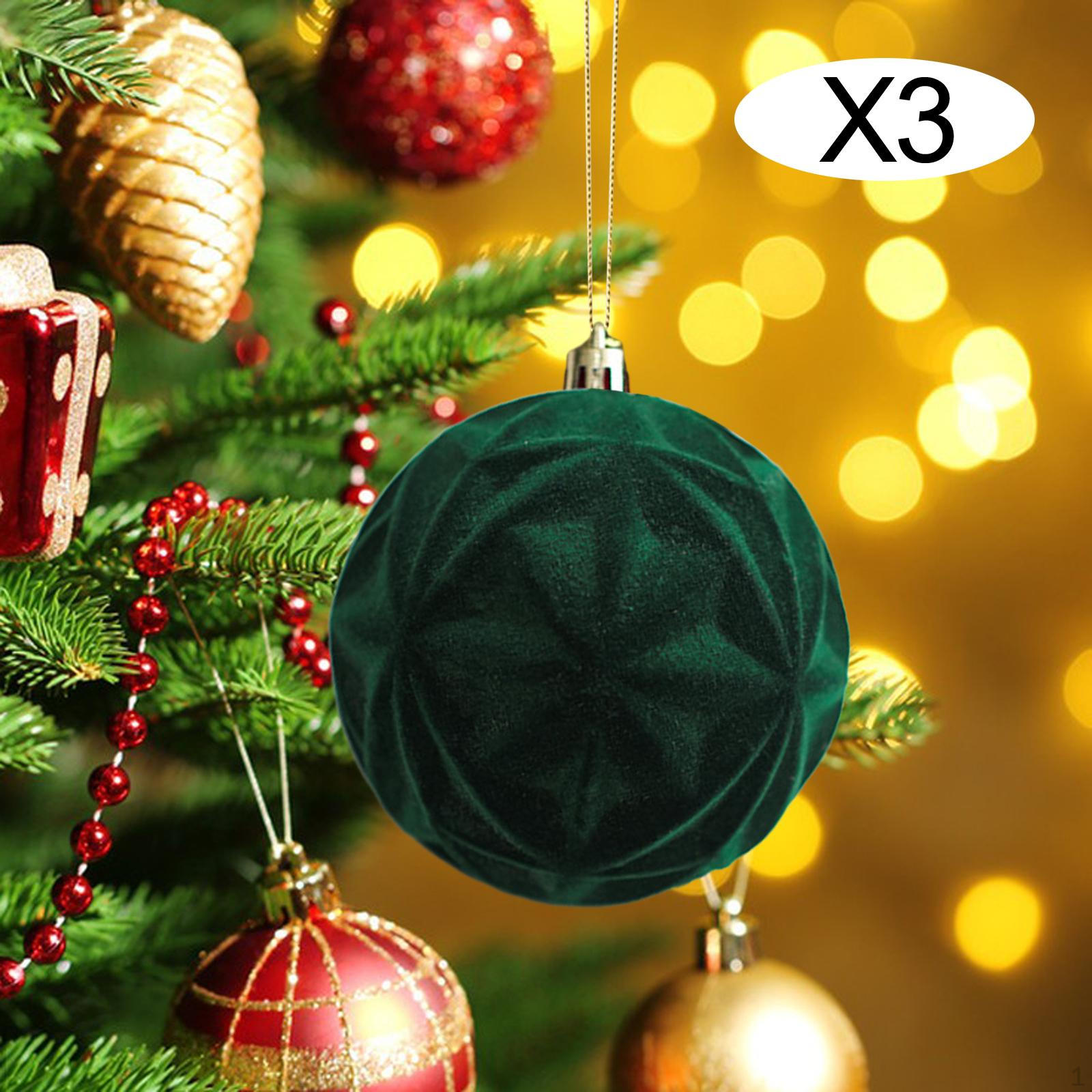 

3 Pack of Flocked Christmas Baubles for Home Decor Striped Green