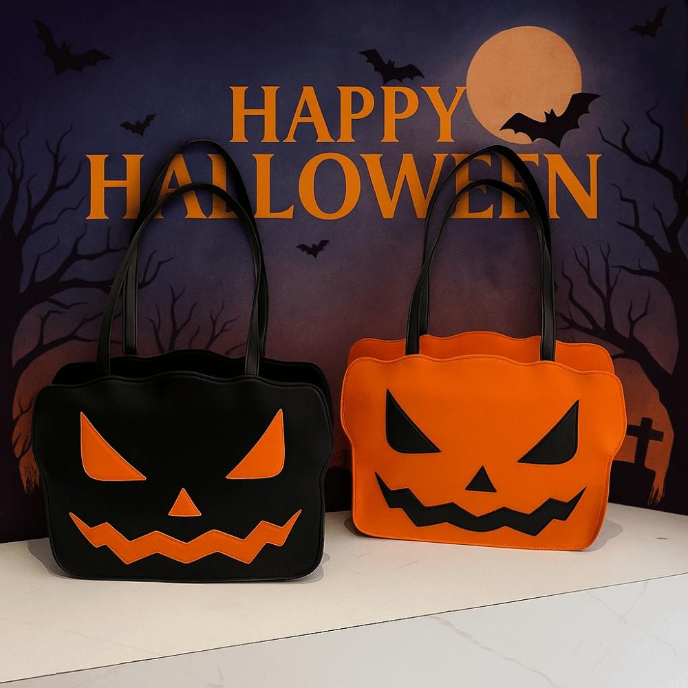 Pu Leather Halloween Tote Bag Gothic Demon Messenger Bag Funny Pumpkin Shoulder Bag Women