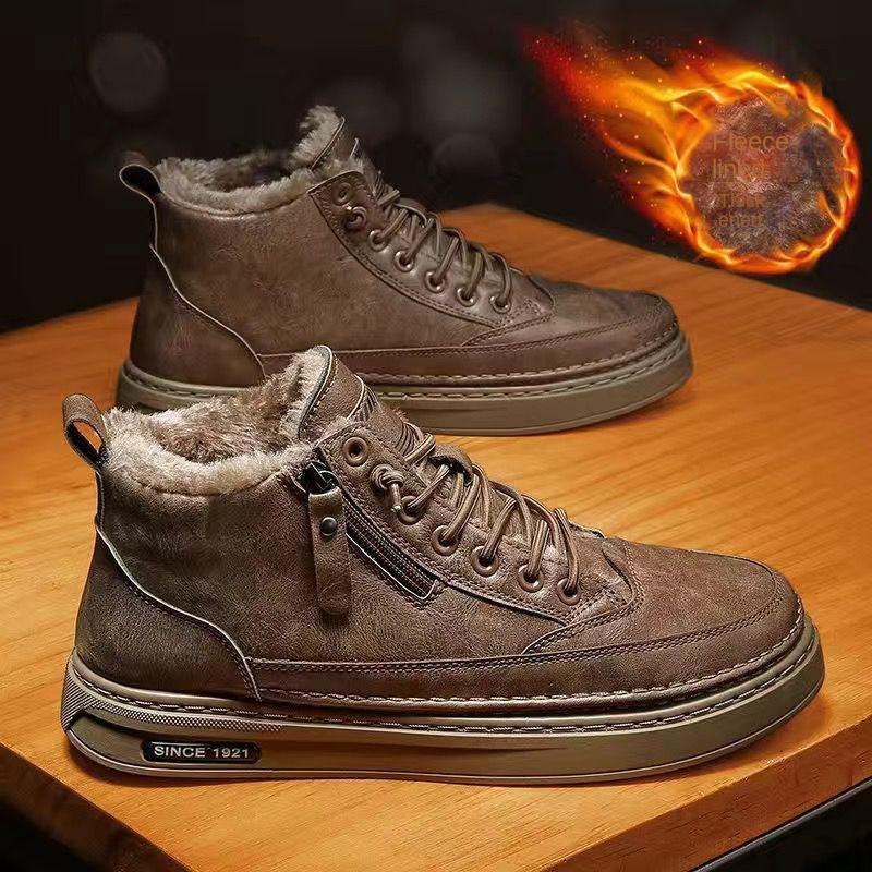

Зимние мужские туфли с высоким берцем из флиса Martens. Мужская модная универсальная кожаная обувь. Повседневная обувь на платформе. Теплая хлопковая обувь.