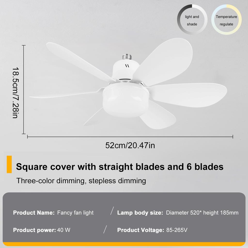 Smart Ceiling Fan Light Combo Remote Controlled Socket Fan with Timer 18W LED & 6 Blades Easy Install for Living Room/Bedroom