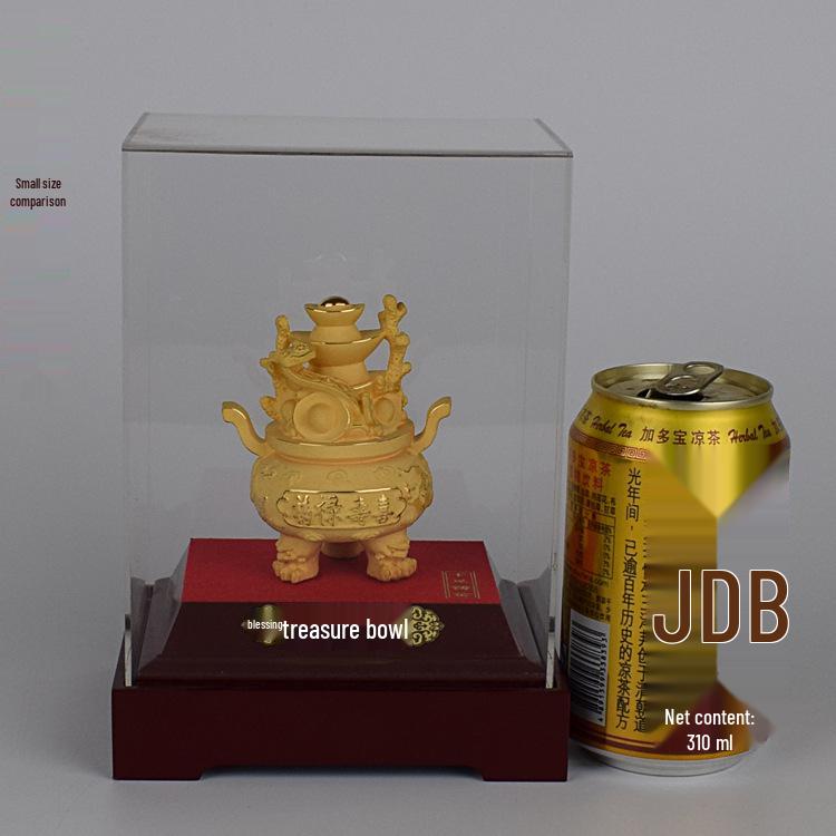 Golden Wealth-Attracting Feng Shui Treasure Basin Ornament with Ingot - Perfect for Home Decor and Gifts