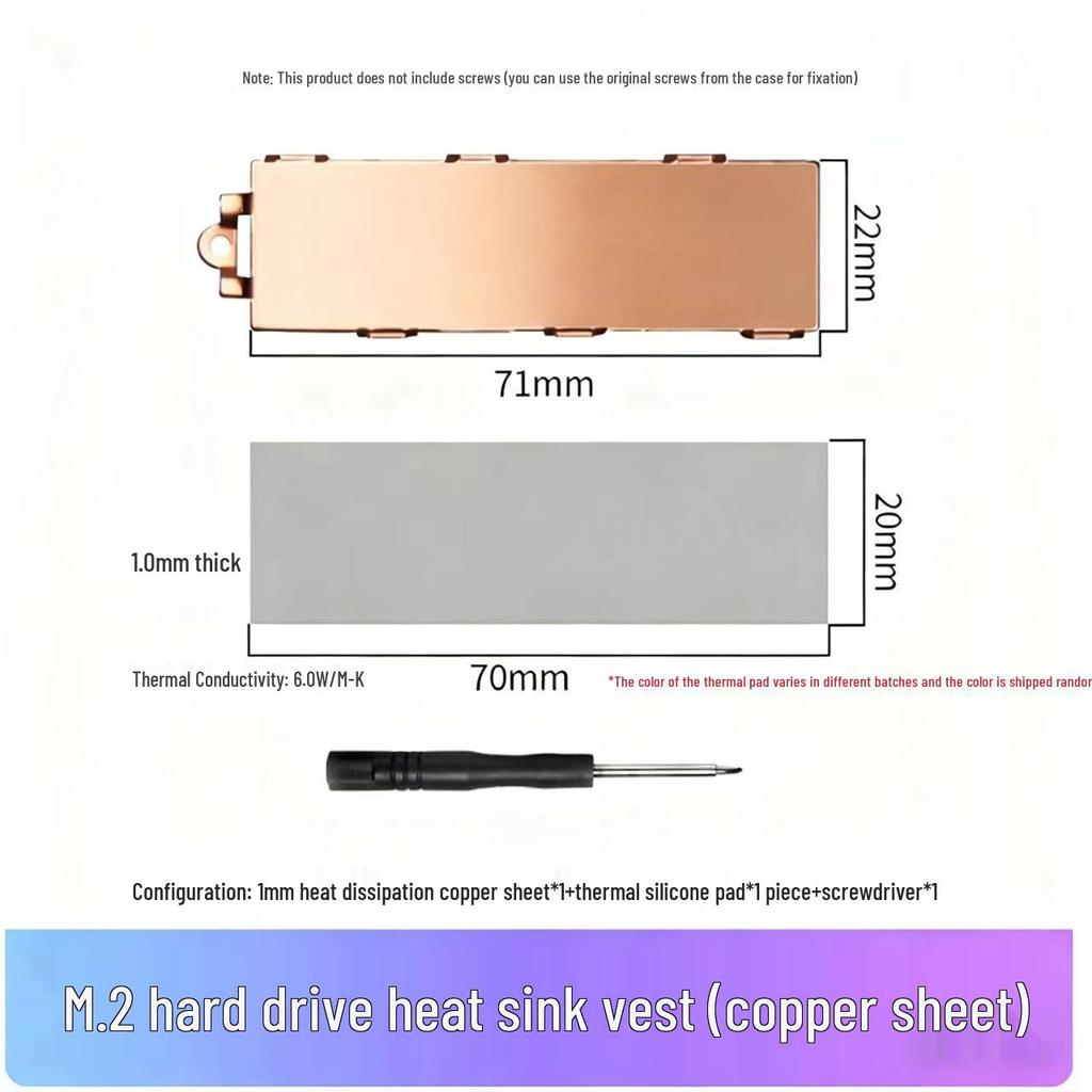 M2 SSD Heat Sink Vest - Pure Copper 2280 Radiator for NVMe (Purple Copper)