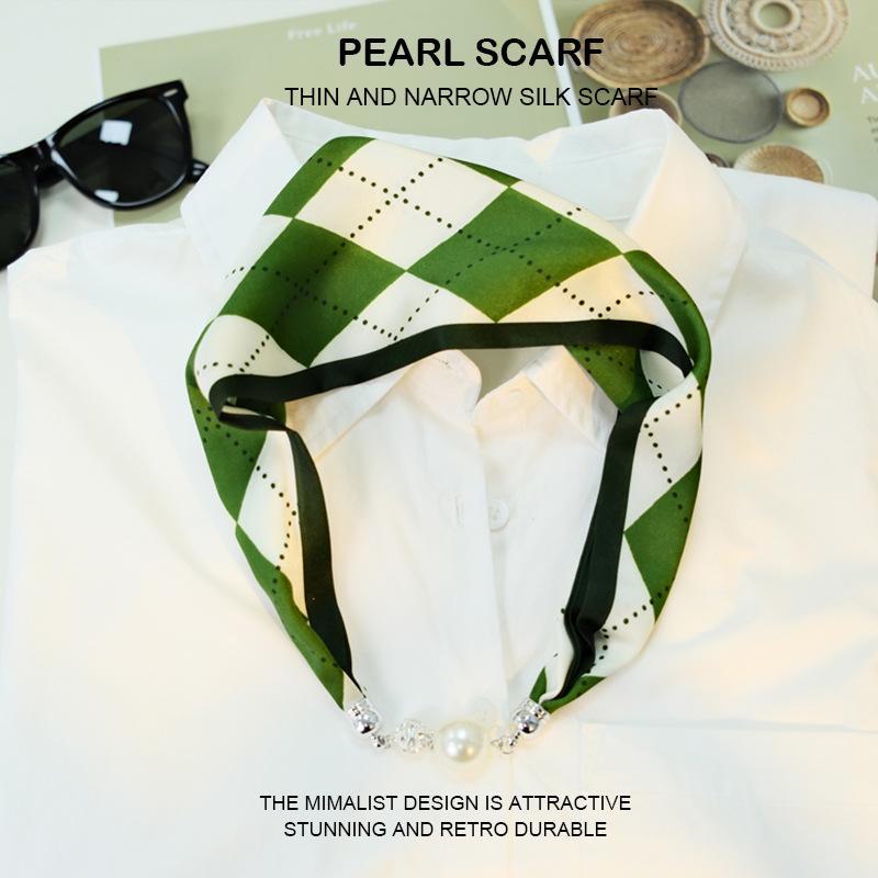 

Элегантный шелковый шарф с магнитной пряжкой и жемчужным ожерельем - стильная цепочка на ключицу для женщин One Size зелёный