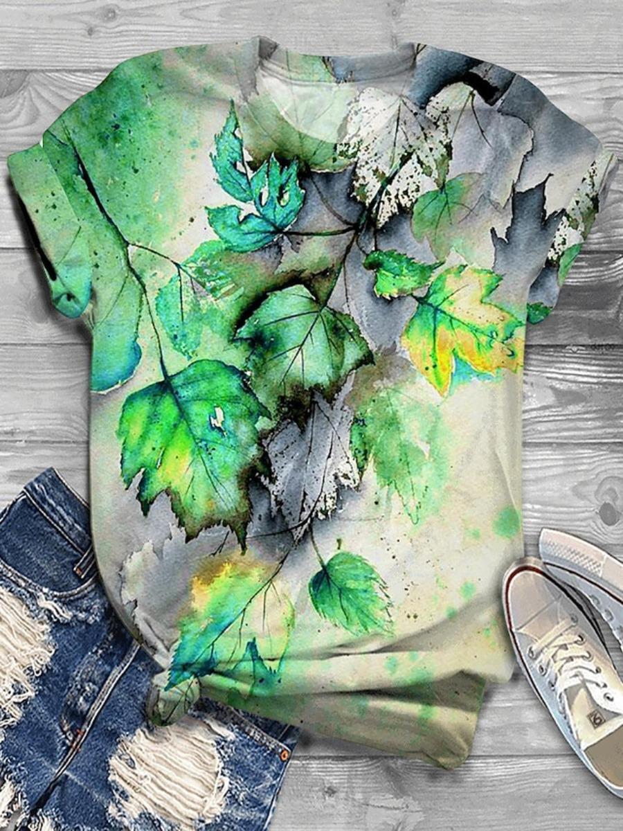 

Летние Новые Женские Футболки с 3D Принтом Кленового Листа Модные Футболки с Коротким Рукавом и Круглым Вырезом Harajuku Y2k Топы Женская Одежда S