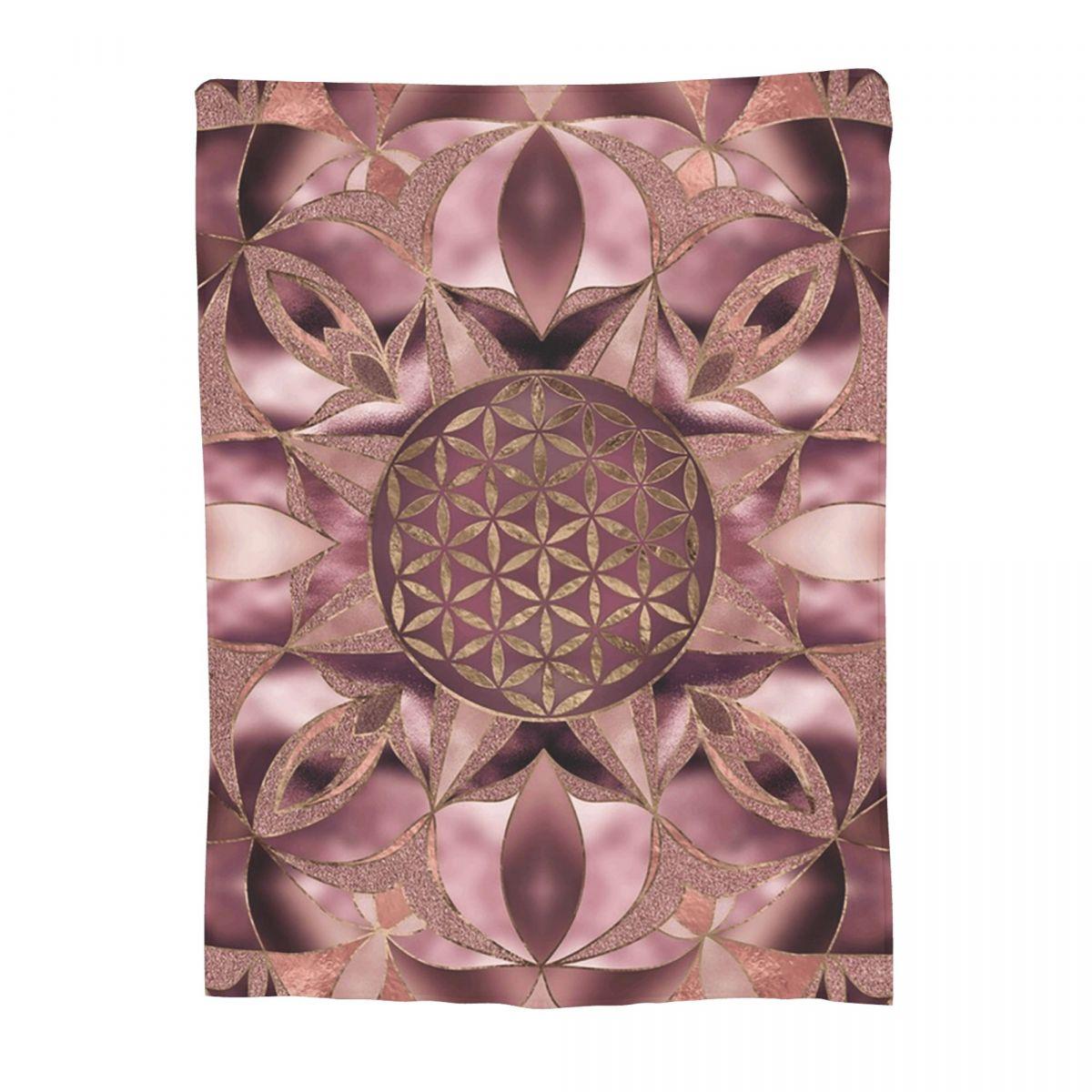 

Flower Of Life Pastel Gold Swirl Ornament Blanket Soft Warm Flannel Throw Blanket Plush for Living room Picnic Travel Home Sofa 80x120cm