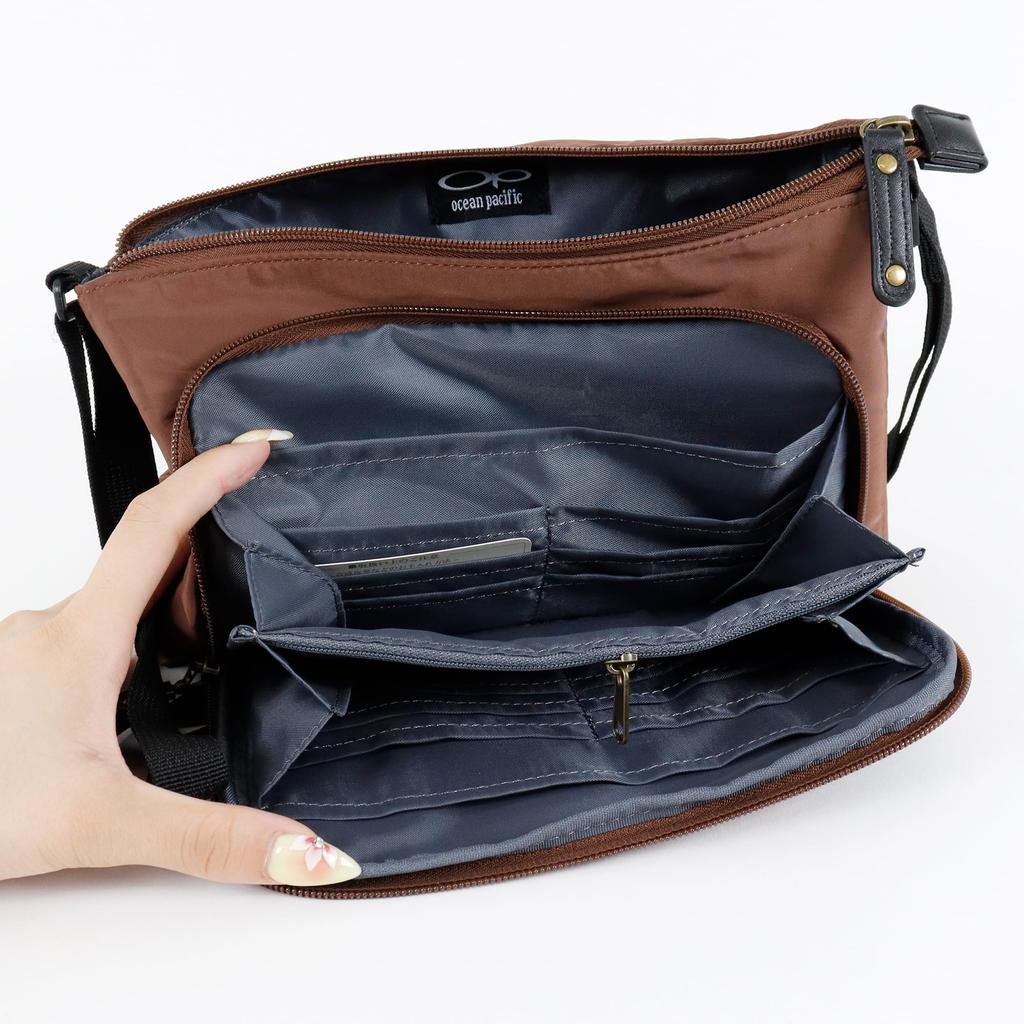 Ocean Pacific Large Capacity Casual Shoulder Bag with California Bear Surfing Wallet Design Men's (Chocolate)