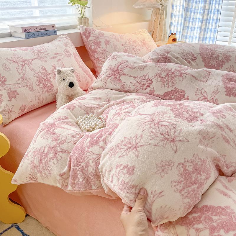 Thickened Milk Fleece Four-Piece Warm Coral Fleece Bed Sheet Quilt Cover Fleece Bedding Flannel
