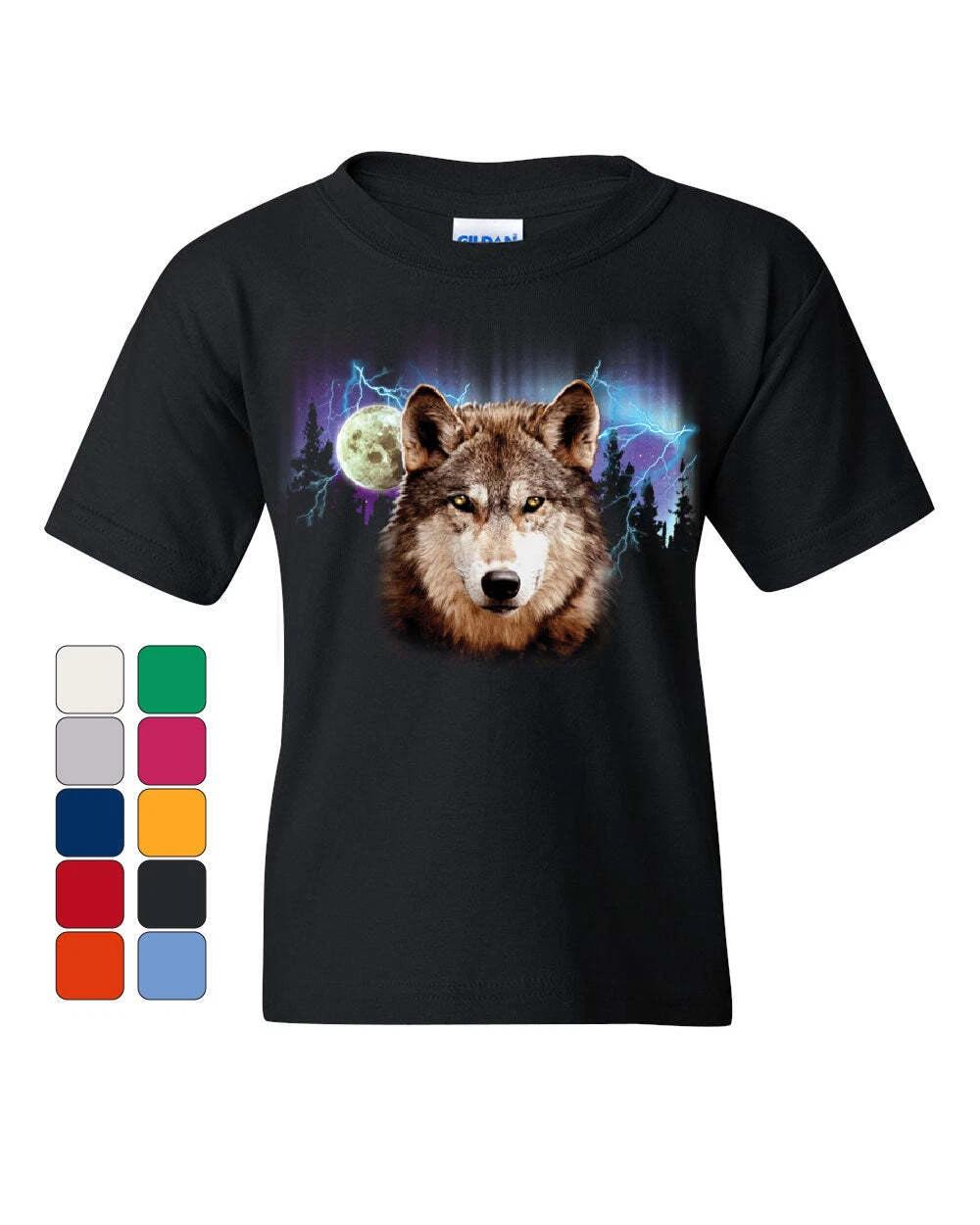 Lone Wolf Into the Wild Youth kids boys T-Shirt Wilderness Wild Wolf Pack Howl Kids Tee 100