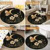Celestial Rug Deep Blue  Gold Moon and Stars Round Rug, Washable Cosmic Carpet Office Garden Patio Indoor Yoga Mat for Reading