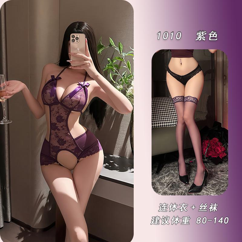 Ye Yu erotic underwear pure lace onesie sexy open crotch free flirting pajamas women