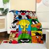 1 Stück Flanell-Kuscheldecke, Cartoon, Looney Tunes Aufdruck, Warme Gemütliche Weiche Decke für Sofa Bett Couch Auto Büro Reise