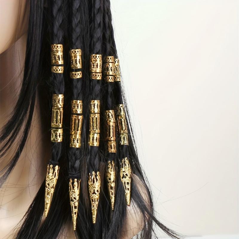 Alloy Gold Silver Braid Hair Ring Dreadlock Hair Ring Hippie Style Hair Accessories Loc Hair Jewelry For Braids For Girls Women