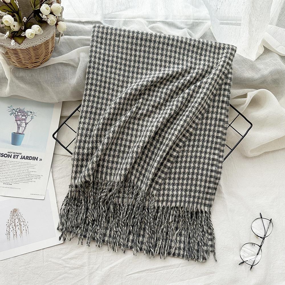 Scarf Autumn and Winter Imitation Cashmere Houndstooth Shawl for Women Trendy and Versatile Warm Long Tassel Scarf