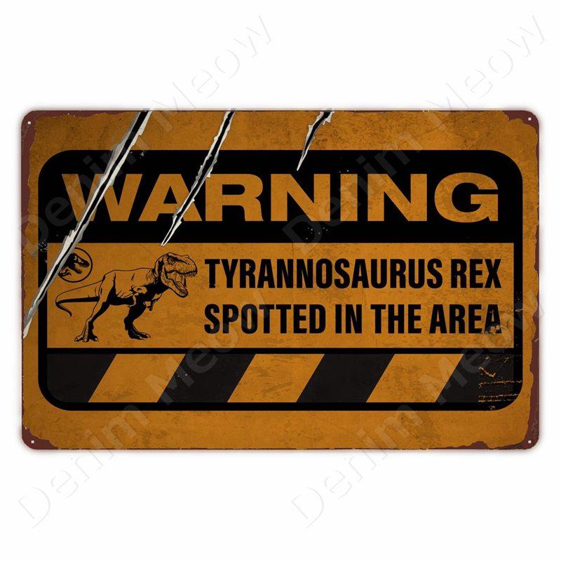 Beware of Raptor Funny Metal Tin Sign Slow Down Sign Garden Home Outdoor Zoo Plaque Dinosaur Warning Sign Vintage Wall Decor