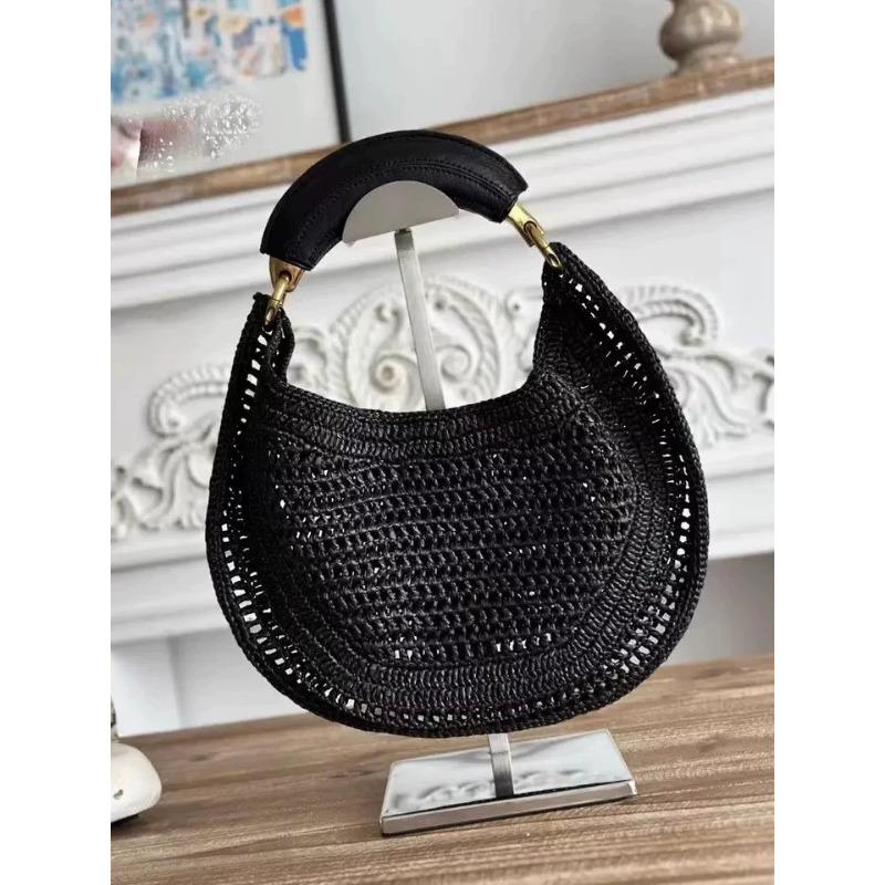 New Niche Design Straw Woven Crescent Bag Pu Soft Leather Texture Handbag Fashionable Women's Commuter Armpit Bag