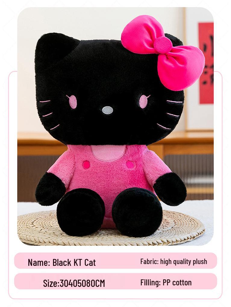 Dreamy KT Cat Doll with Black Floral Skirt - Plush Clip Legs Bedtime Pillow Gift for Girls