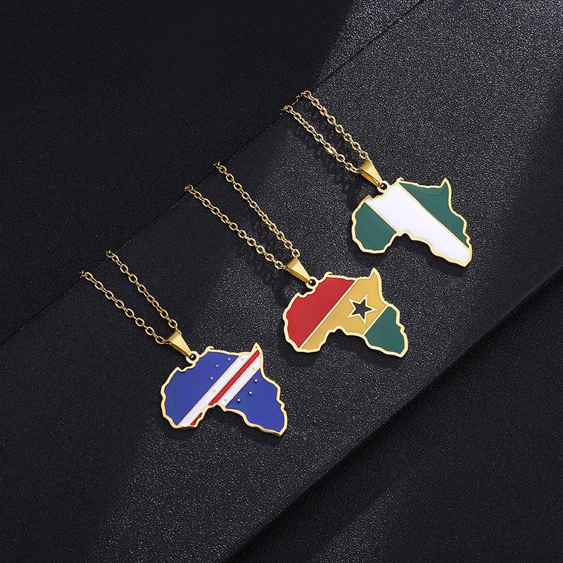 HY European and American Stainless Steel African Diamond Drop Necklace with Bamboo Chain Unisex Gift Jewelry