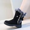 Zapatos de Moda Gruesos de Ante Negros de Punta Redonda de Media Caña para Mujer Botas de Nieve de Plataforma Elegantes y de Moda Calzado de Invierno