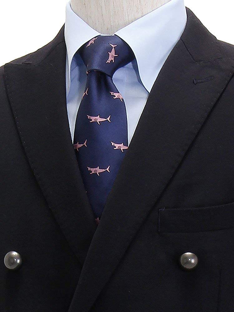 COLORATA Great White Shark Tie Navy Pink Small Pattern Silk Jacquard Animal Shark Polka Dots Animal Gift (145x8.5cm / & / / 100% / Weave) /