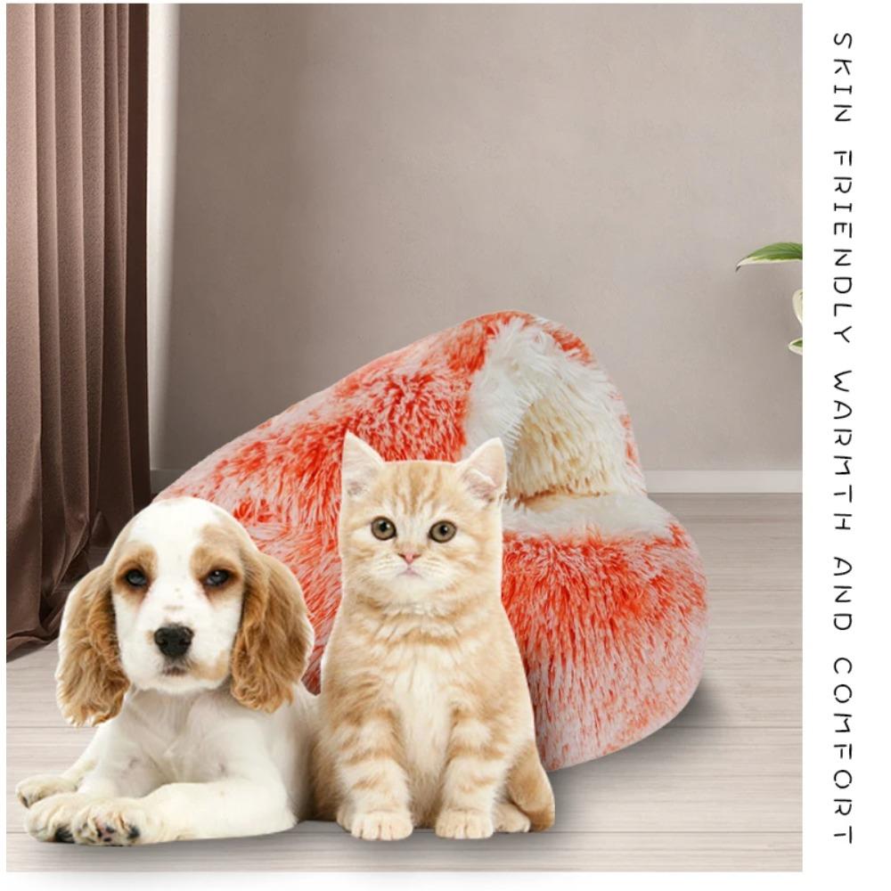 Fluffy Warming Cat Cave Bed Calming Dog Bed Semi-closed House  Donut Dog Cuddler Bed Machine Washable Round Pet Bed