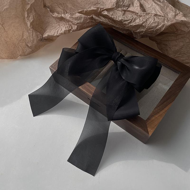 Lystrfac  New Black White Yarn Bow Hair Clip for Women Girls Spring Clip Back Head Hairpin Fashion Hair Accessories