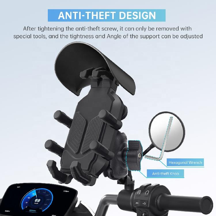 Shockproof Aluminum Alloy Bike Smartphone Stand Anti-Theft Flexible Adjustable Height Sunshade Phone Holder for Motorcycle