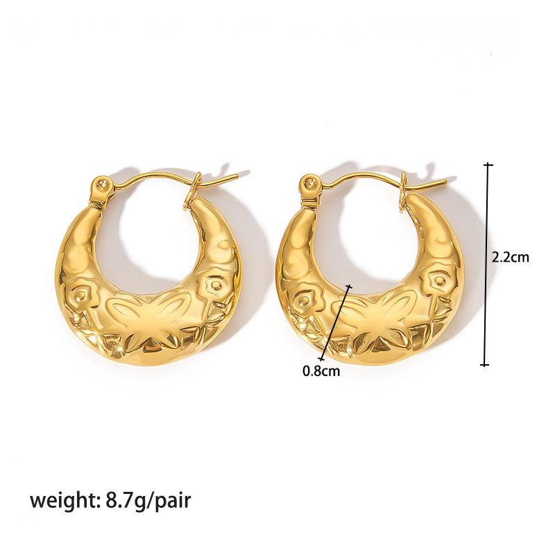 High-End 18K Gold Circle Earrings - Stainless Steel Women's Versatile Titanium Design