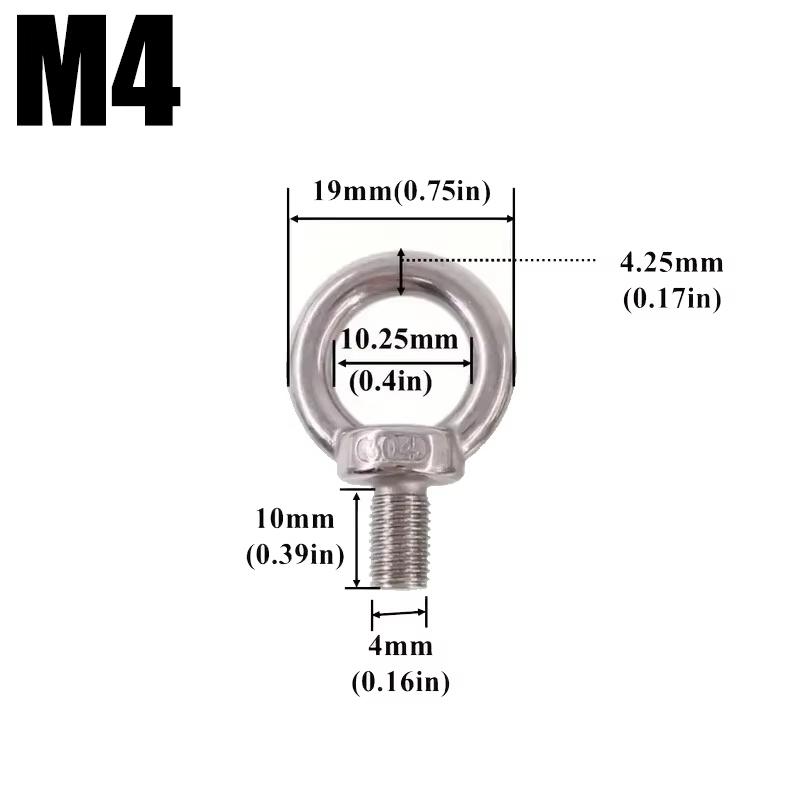 

M4 M5 M6 M8 Eyebolt Rings Stainless Steel Lifting Eye Hoist Rings Hooking Nut Screw Easy Installation Marine Rigging Accessories 1pc