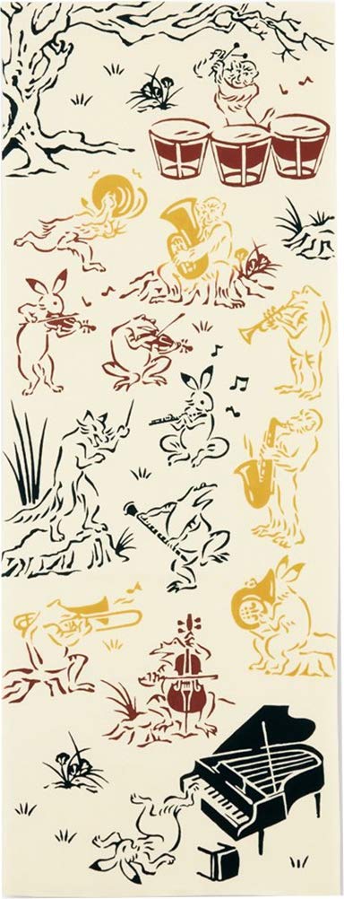 

Kenema Tenugui Hand 35 x Orchestra 50157 Miyamoto-Towel Japanese-Made Chū-dyed Towel, 90cm, Choju-giga Design,