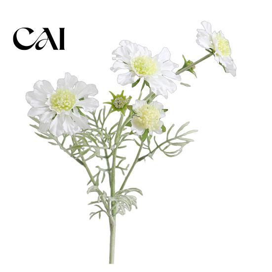Three Dimensional Silk Flower Heads Artificial Scabious Flowers with Bendable Long Stems, Realistic Faux Versatile Decorative for Home Table