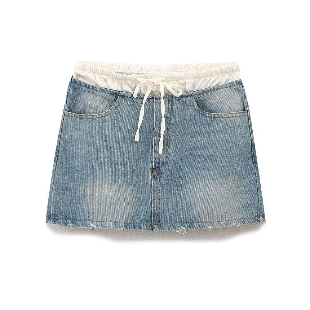 

Spring & Autumn Women s Short Denim Jacket and Skirt Set - European & American Style L