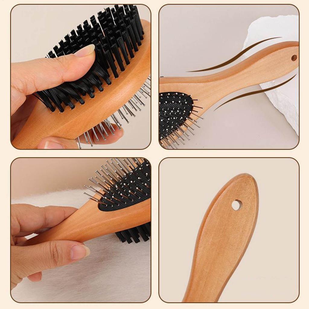 Zweiseitige Haustierpflegebürste Komfortgriff Massage Badebürste für Katze Hund Haarausfall, Dusche Zuhause Außenbereich