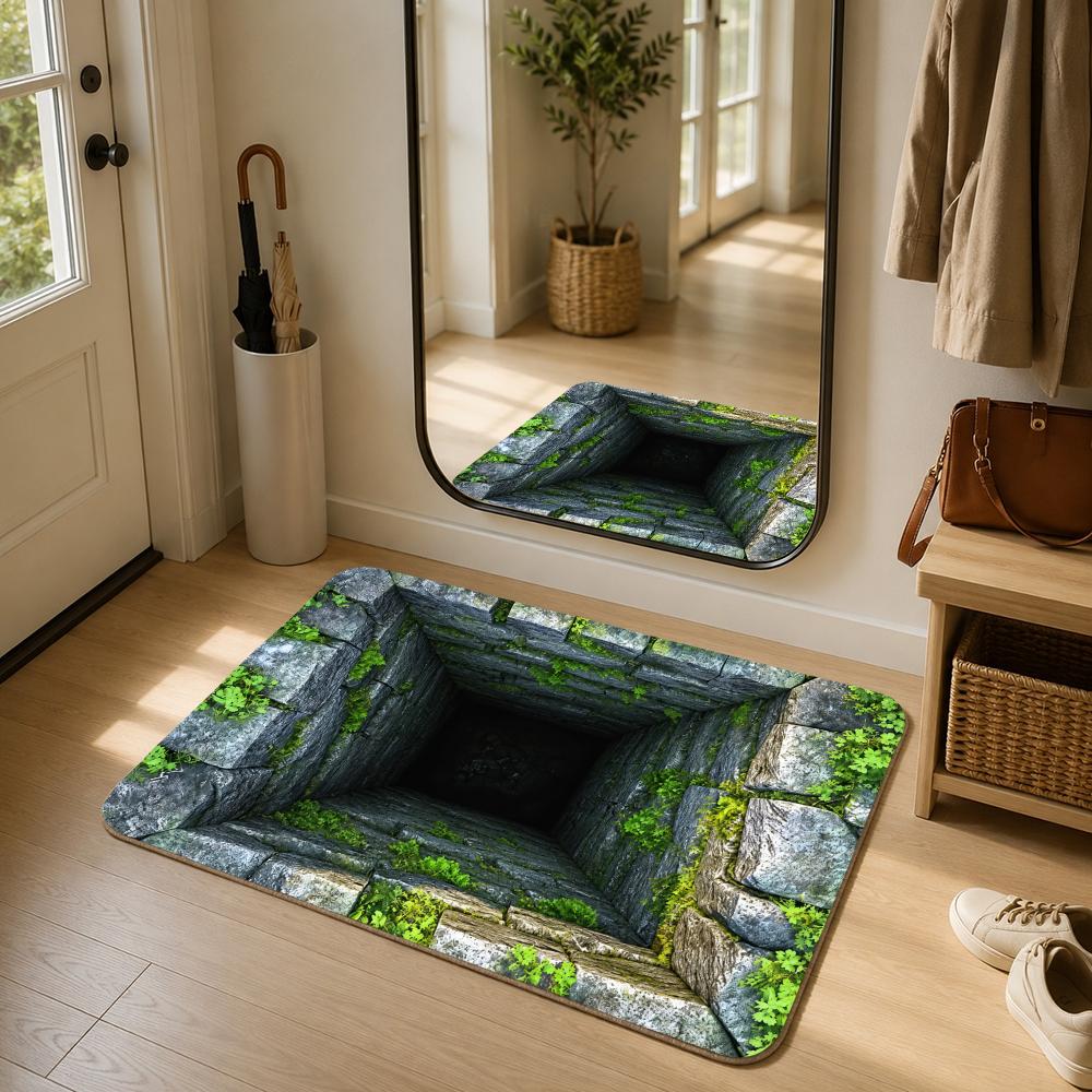 Stone Cave Deep Void View Floor Mat Flannel Rug Soft Non Slip Washable Door Mat For Bathroom Bedroom Kitchen Home Decor