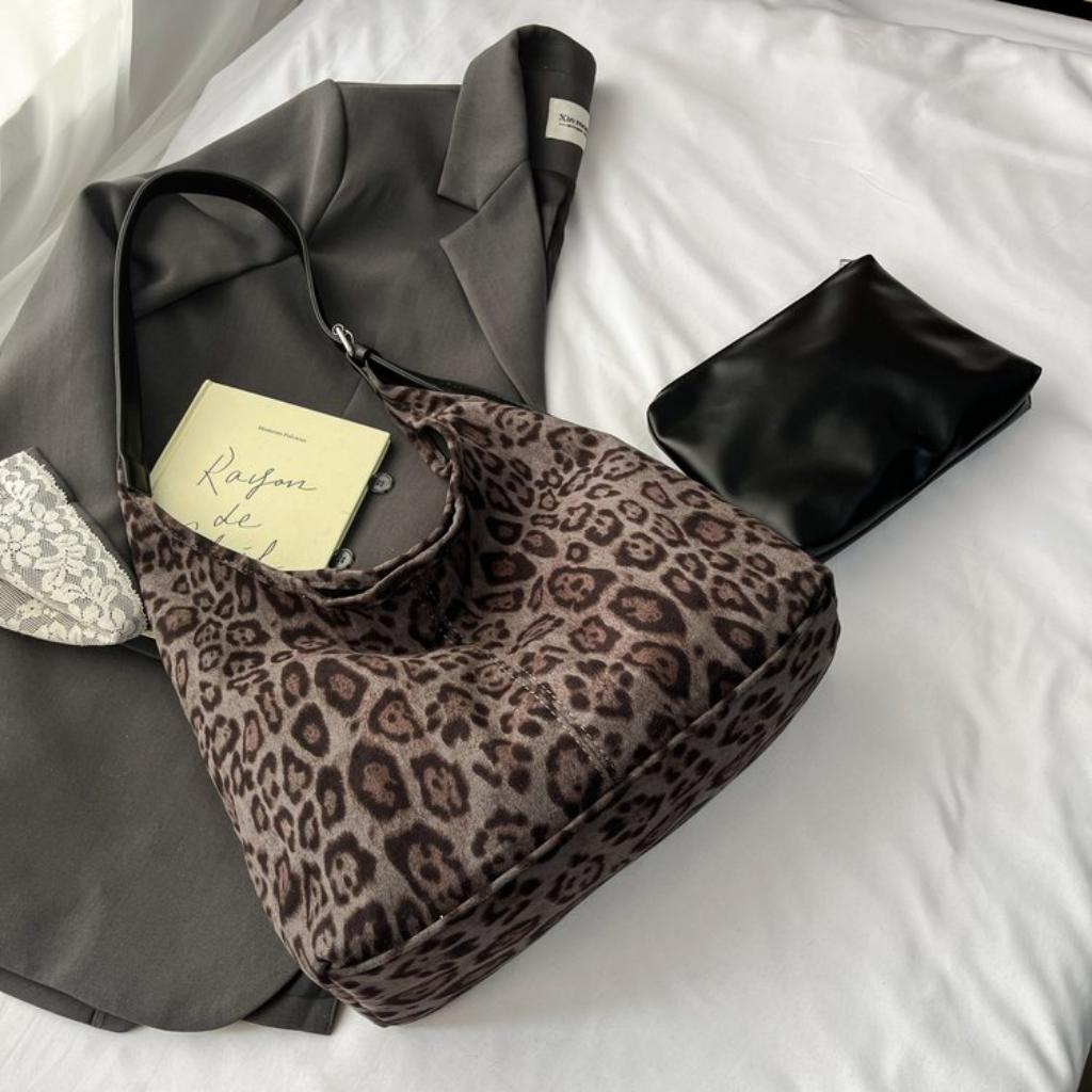 Hobo Bag Women Faux leather Leopard Print Large Capacity Daily Commute