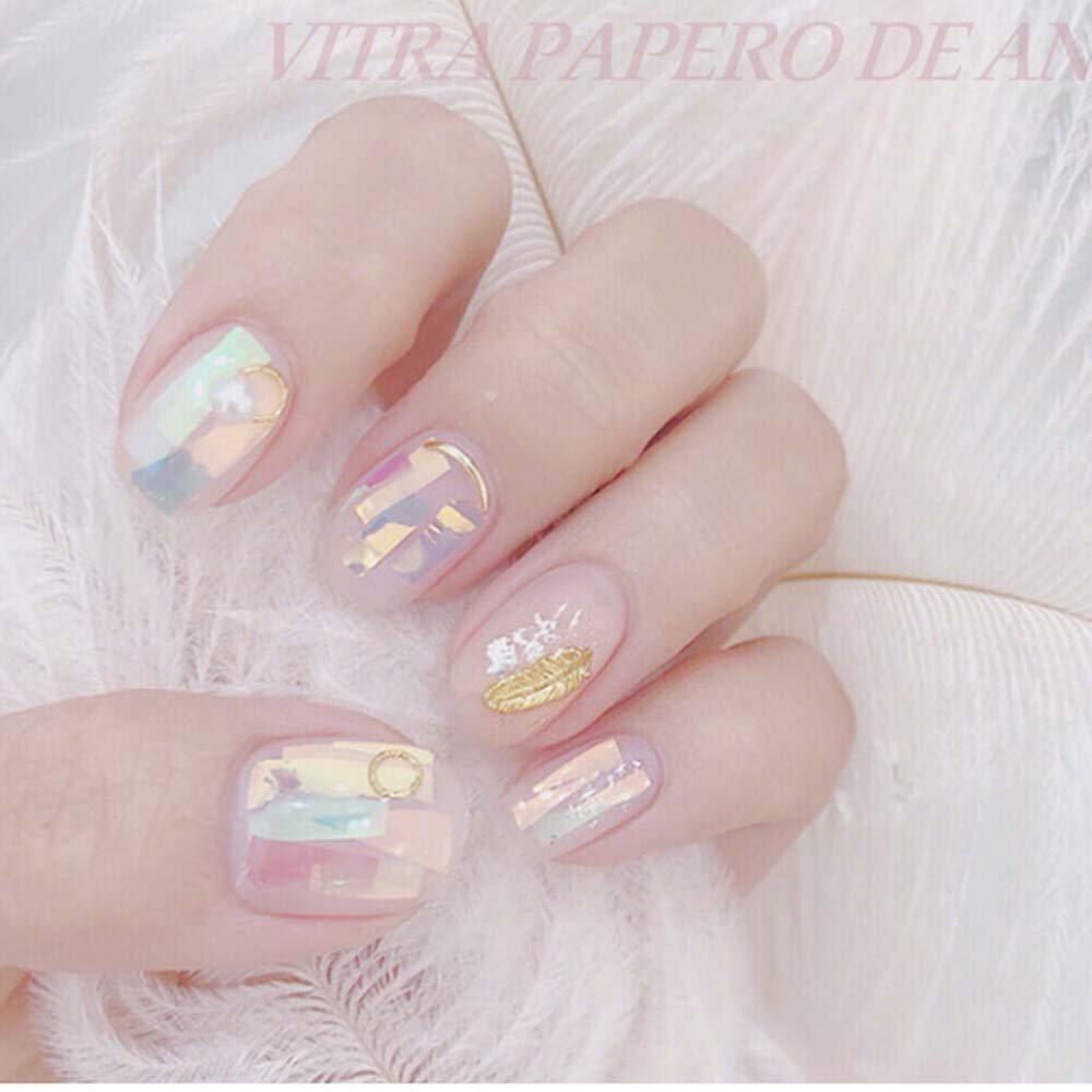 Mirror Glitter Decal Aurora Broken Glass Foils Nails Art Decoration Laser Cellophane Nail Foil Film