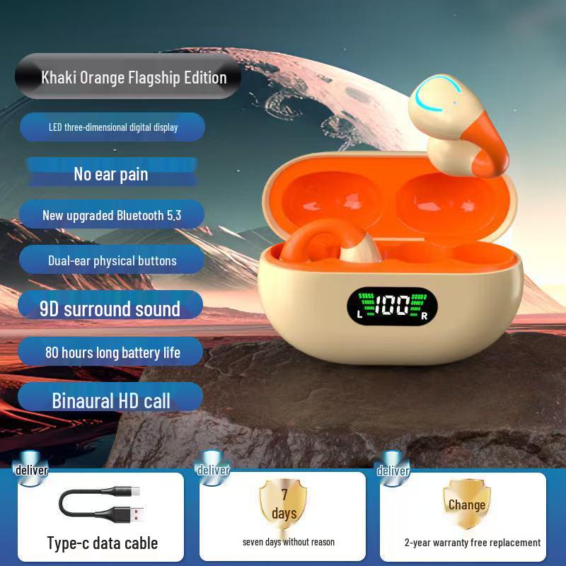 YYKQ71 AI Translation TWS Clip-on Bluetooth Earphones: High-Quality Sound, Non-In-Ear, Long Battery Life for Sports.