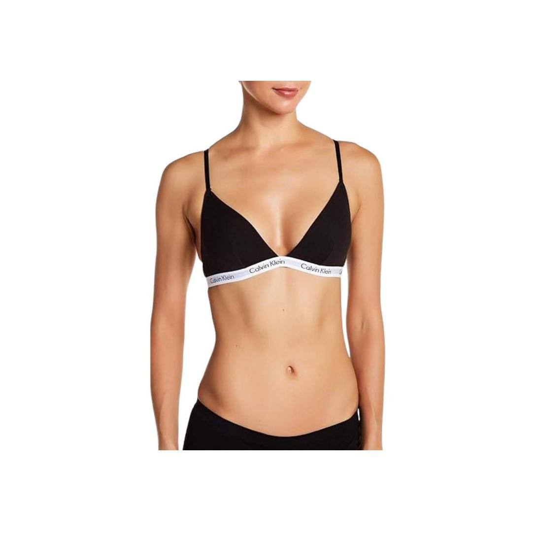 

Calvin Klein Letter Soft V-Neck Fixed Double Strap Bra Women underwear Black QP1342O-001 XL