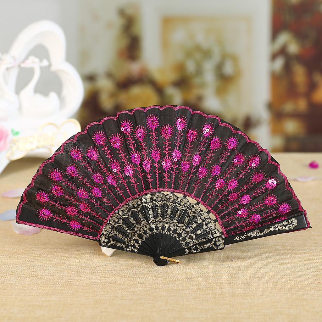 1PC Best Dance Wedding Party Lace Silk Folding Hand Held Flower Fan