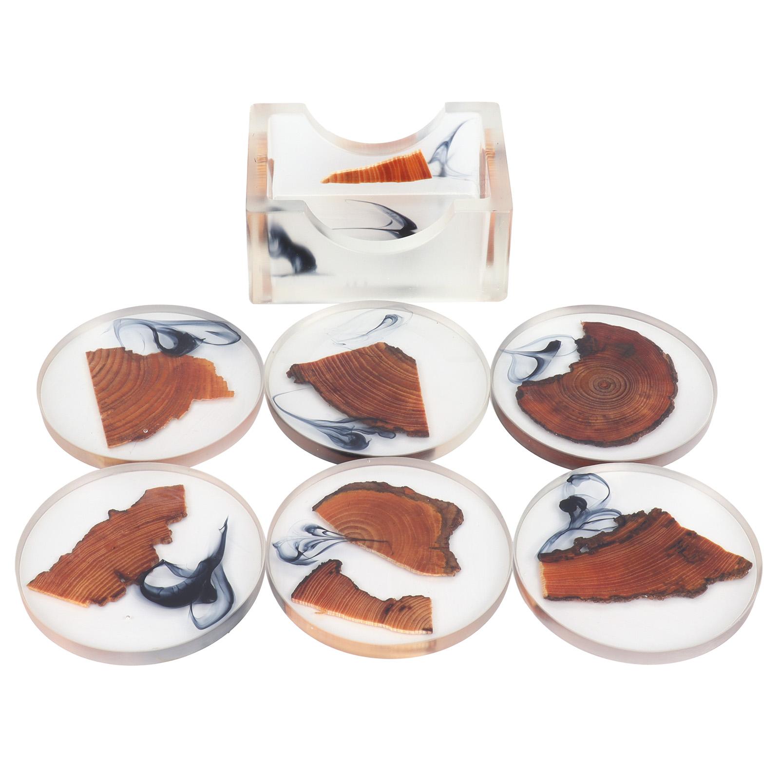 

6 шт. подставки под напитки стойка набор теплоизоляция сосновая древесина смола подставка под стакан защита столешницы(Площадь