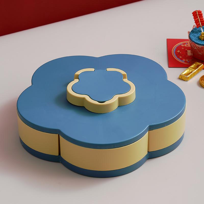 Petal Shape Rotating Candy Box Snack Nut Box Flower Candy Fruit Plate Food Storage Case Two Deck Dried Fruit Storage Organizer