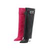 Fashion New Crystal Slope Heel Belt Buckle Decorative Skirt Boots Fashion High Heel Black Red 34-43 Knee Length Boots Winter Women Shoes