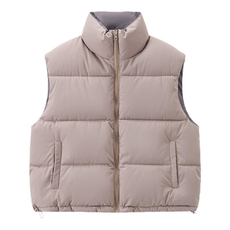 Double-sided wear contrasting color collar down cotton vest women's short loose sleeveless vest autumn and winter casual warm outer coat