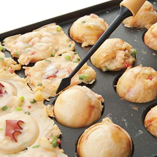 KAI Takoyaki Tool 5-Piece Set: Includes 2 Picks, Kitchen Paper, Oil Brush, Batter Dispenser, Bowl, and Dispenser.