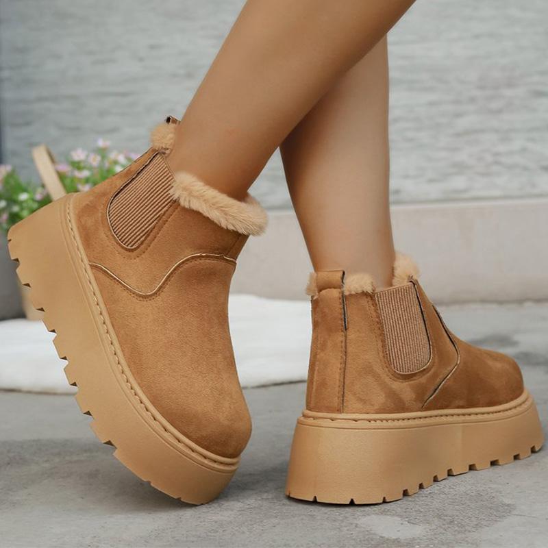 Fashion British Style Solid Color Platform Snow Boots Women Winter Soft Short Plush Warm Ankle Boots Woman Faux Suede Booties Female