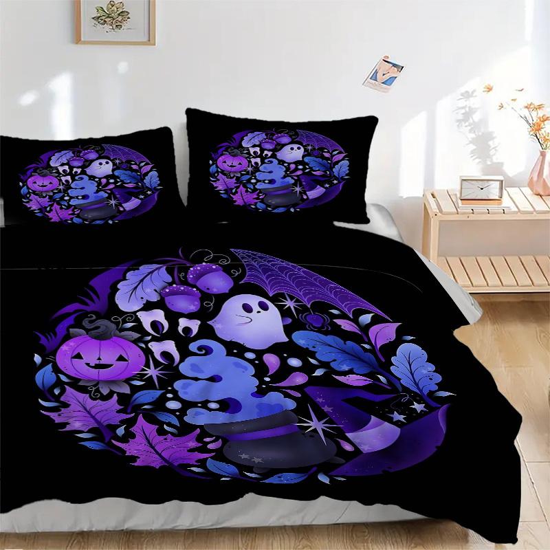 3pcs Ghost Pumpkin Halloween Ideas Print Cover Set Ultra Soft, Breathable, and Comfortable Bedding with Stylish Design for Bedroom and Guest Room