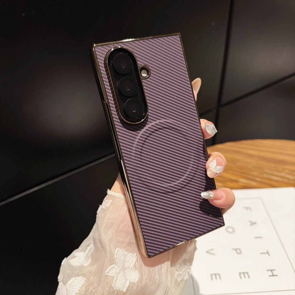 For Samsung Galaxy Z Fold 7 Case Hard Plating Carbon Fiber Magnetic Wireless Charging Protective Back Cover For Z Fold7 Shell