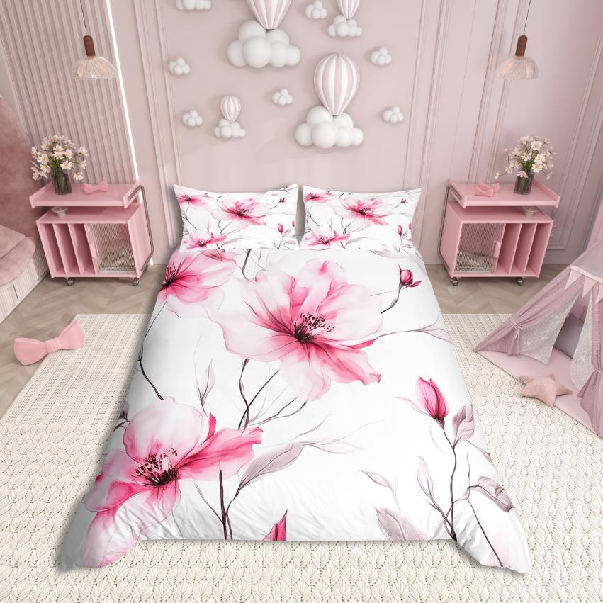 Homewish Cartoon Cat Duvet Cover SetColorful Flower Floral Comforter Cover SetBlack Kitten Bed Set For Girls Kids