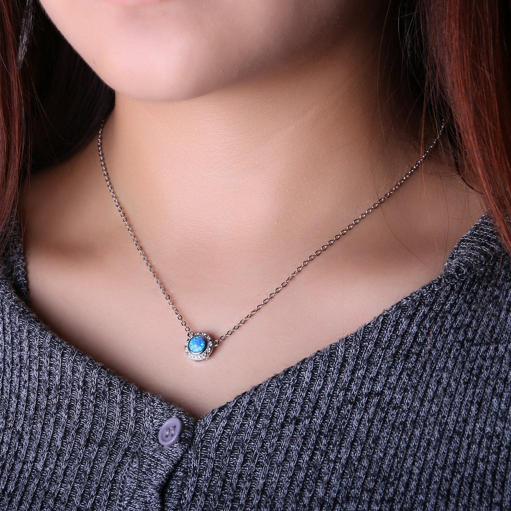 KELITCH Fashion Women's Choker Necklace Synthetic Opal Oval Pendant (16-18 inch) Chain (Blue)