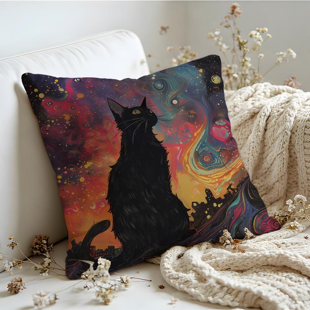 Cushion Cover  Linen  SkinFriendly Soft Decorative Case for Sofa Home Decor Anime Starry Sky Art cat Pillow cover