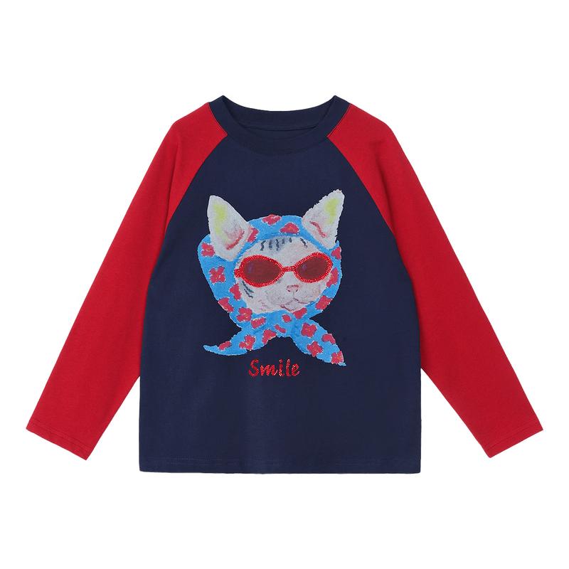 LUSON Girls  2025 New Autumn Long-Sleeve Raglan T-Shirt 160